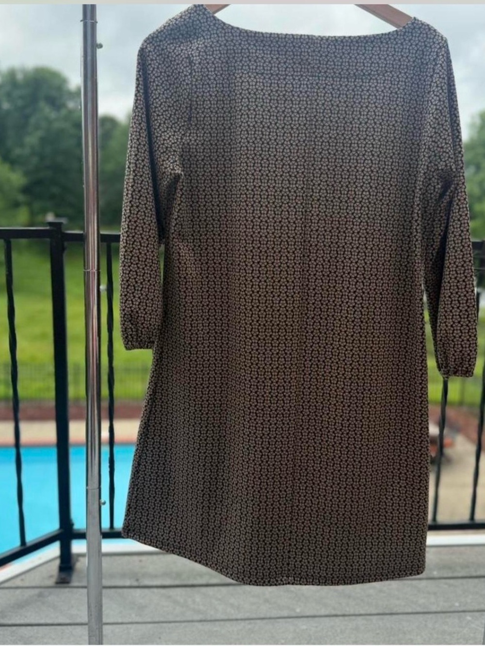 LOFT Black & Cream Printed Long Sleeve Dress